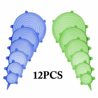 Silicone Stretch Food Cover 12pcs Reusable Elastic Adjustable Bowl Lid Universal