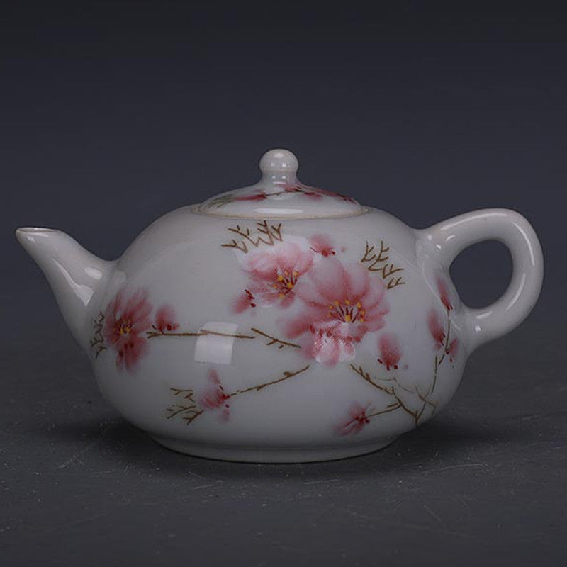 12.6cm Exquisite China Old Porcelain Peach Blossom Pattern Teapot Kung Fu Tea