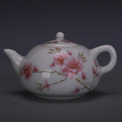 12.6cm Exquisite China Old Porcelain Peach Blossom Pattern Teapot Kung Fu Tea