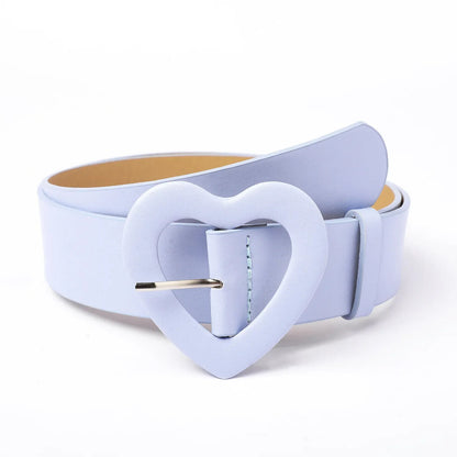 Women Belts Wide Leather Heart Buckle Button Decoration Skirt Fashion Waistbands