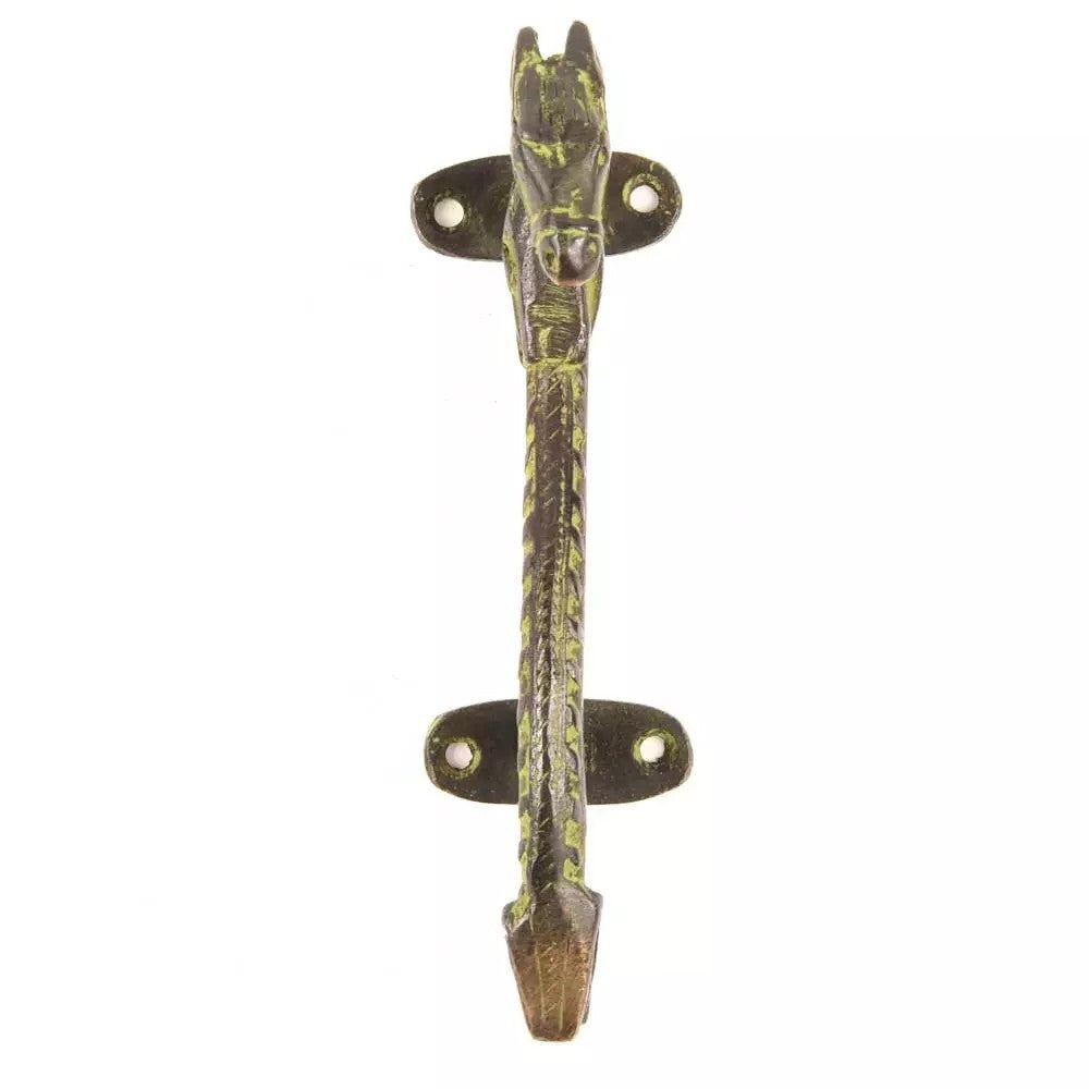 Set of 2 Antique Look Green Patina Brass Tribal Horse Door Handle