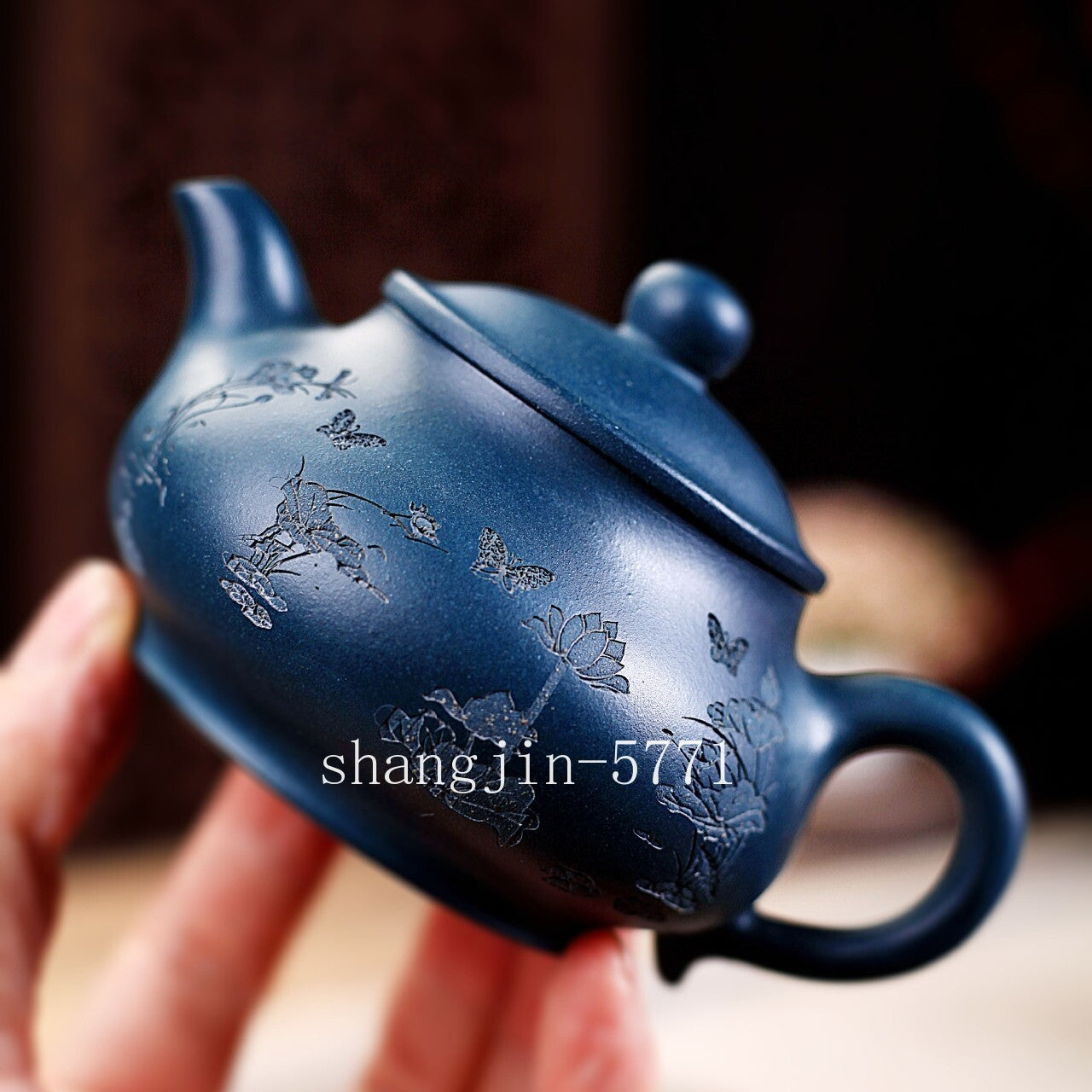 180ml Marked Tea Pot 9 Infuser Holes Hand Carved Lotus Flower Yixing Zisha Clay