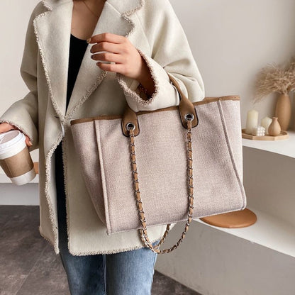 Casual Large Capacity Tote Chains Women Handbags Luxury Canvas Lady Shoulder Bag