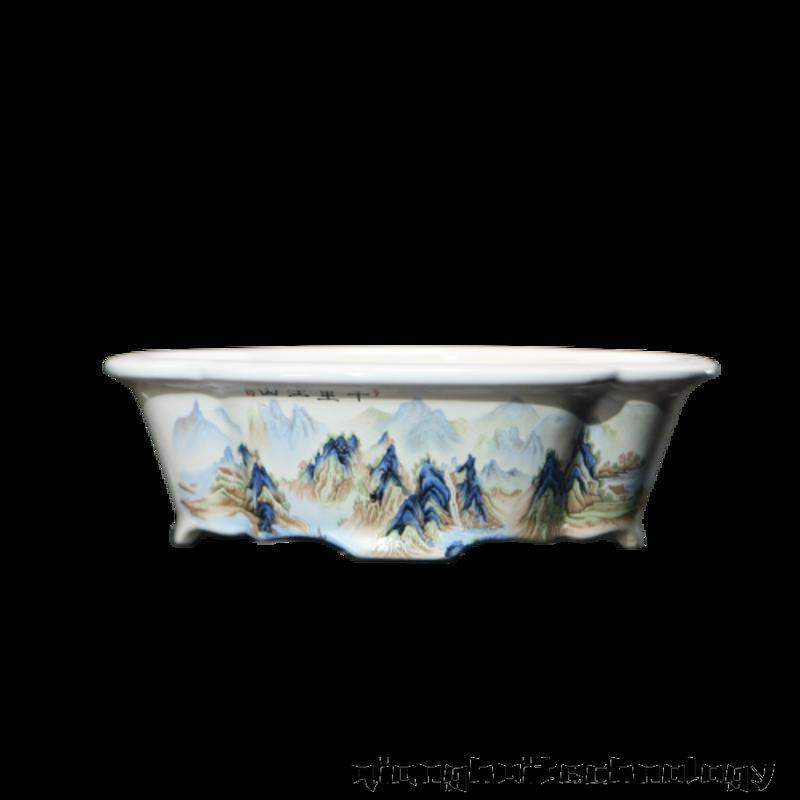 9.8" Purple Sand White Mud Glazed Pot Hand-painted Ceramic Bonsai Flowerpot New