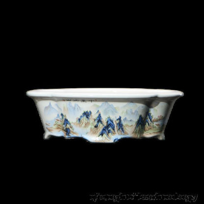9.8" Purple Sand White Mud Glazed Pot Hand-painted Ceramic Bonsai Flowerpot New
