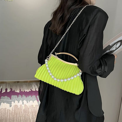 Leather Shoulder Bag Pearl Chain Handbag Crossbody Bags Chain Purse 26*9*15 CM