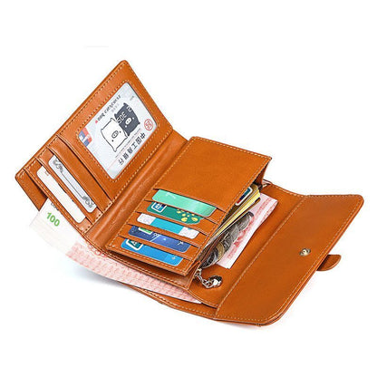 Genuine Leather Wallets Short Clutch Purse 3 Fold Card Coin Bag RFID 9*3*14 CM