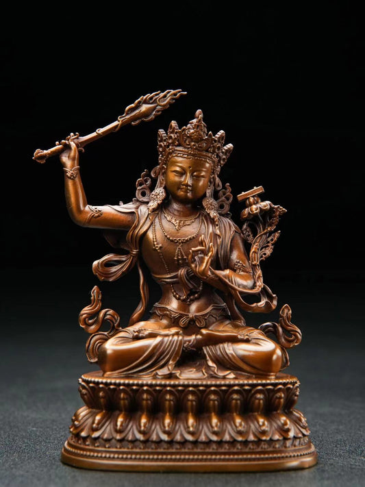 Chinese Bronze Manjushri Sitting Statue with Both Arms Manjushri Bodhisattva