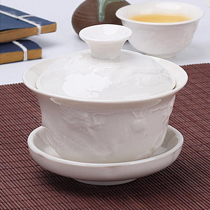 Chinese Traditional Gai Wan Tea Set Tea Sets Dehua Gaiwan Tea Porcelain Pot Set