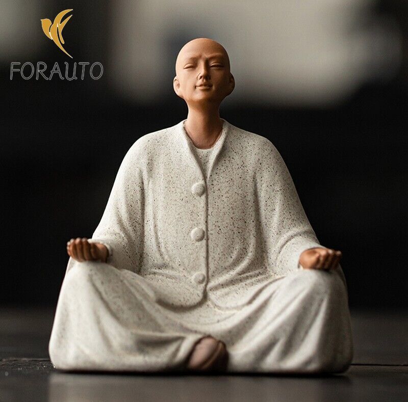 4 Inch Chinese Porcelain Meditation Monk Statue Buddha Buddhism Zen Statue Decoration -