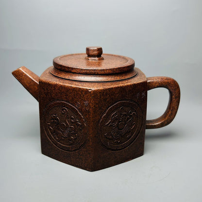 Vintage Chinese Yixing Purple Clay Teapot Zisha Ceramic Carving Animal Teaware