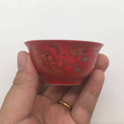 2pcs/lot Wedding Tea Cup Peony Print Red Small Volume Personal Cup For Pu'er Tea