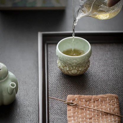 Chinese Celadon Flowers Teacup Ceramic Cups Chinese Kung Fu Tea Cup Set Teaware