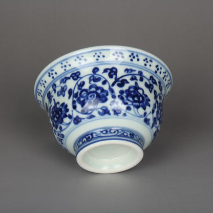 3.6" Chinese Blue and White Porcelain 120ML Twine Lotus Flower Branch Teacup Cup