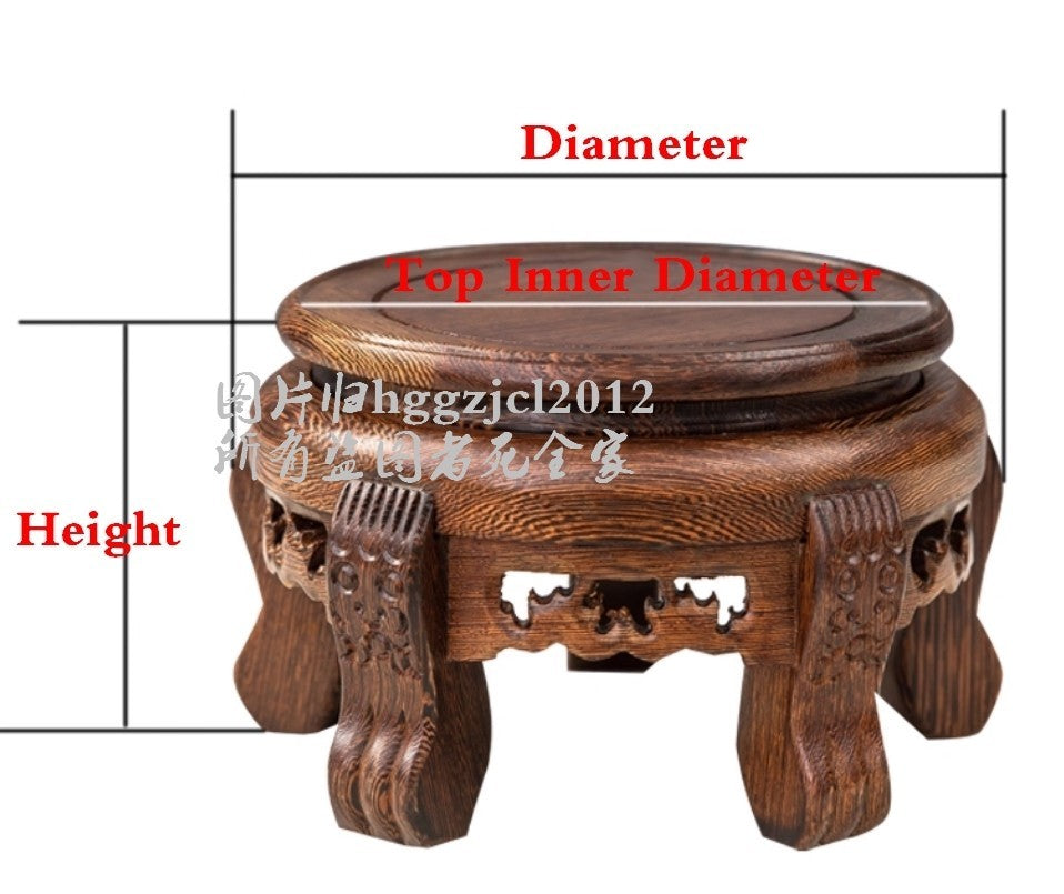 Solid Wenge Wood Display Rack Round Base Statue Art Bonsai Vase Holder Decor