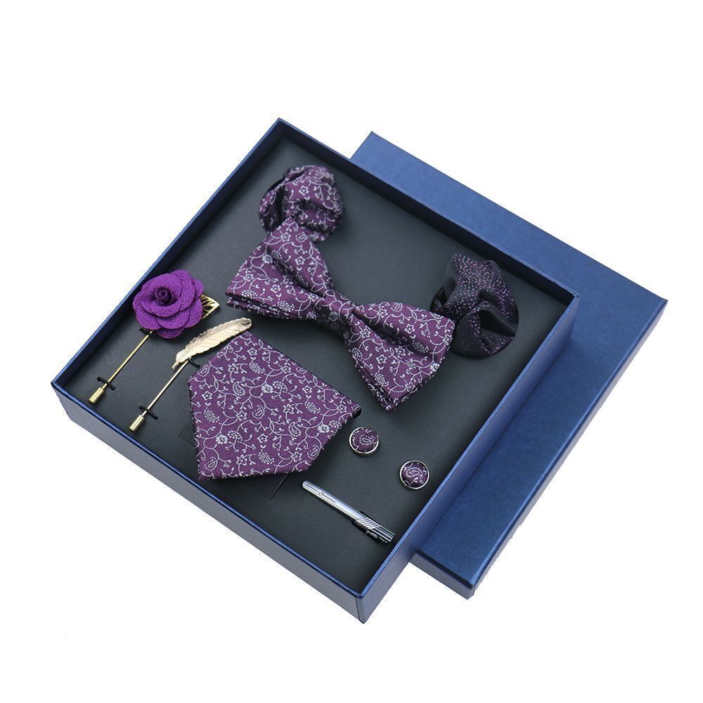 Men Ties 9Pcs Necktie Set Formal Luxury Wedding Cravat Pocket Square Silk Bowtie