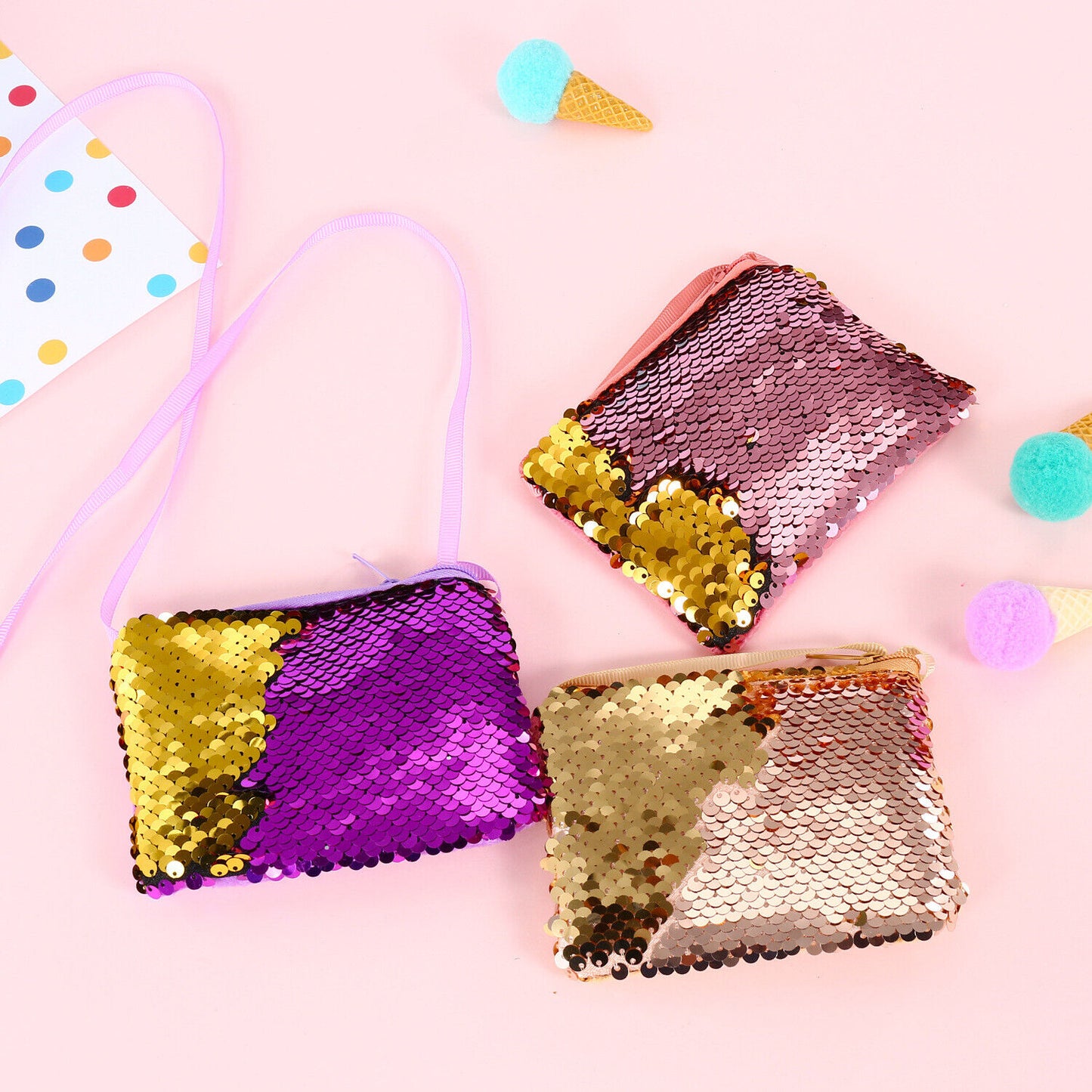 Girls Package Wallet Women Sequins Coin Purse Earphone Handbag Zipper Clutch Bag