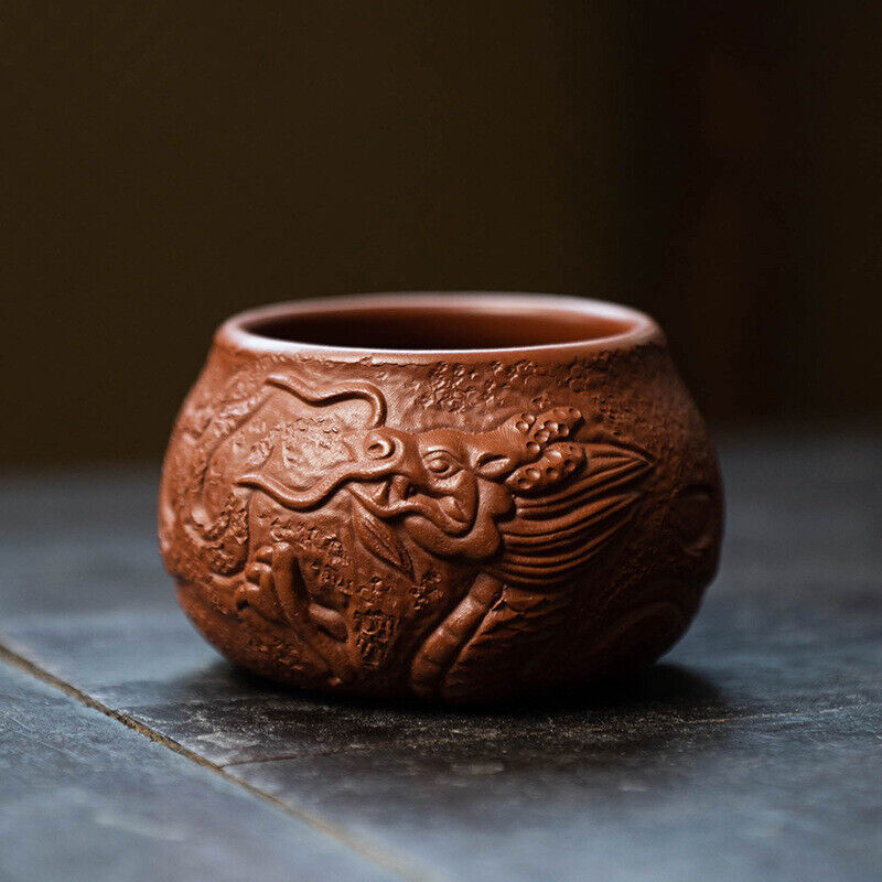 1Pc Handmade Tea Cup Dragon Carved Embossed Master Cup Zisha Clay 125ml