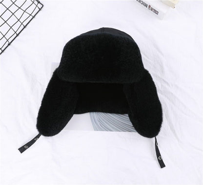 Women Winter Hat 100% Real Rabbit Fur Russian Winter Thick Warm Ears Bomber Caps