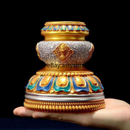 Tibetan Style Eight Auspicious Patterns Resin Hand Cranked Rotating Base