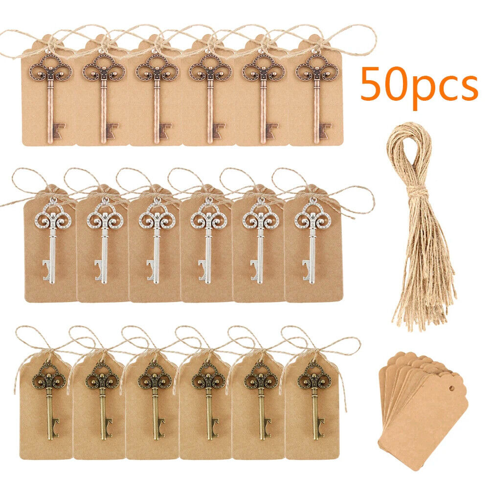 Key Bottle Opener Keychain 50Pcs Metal Kraft Wine Beer Wedding Favors Gift 6.8cm