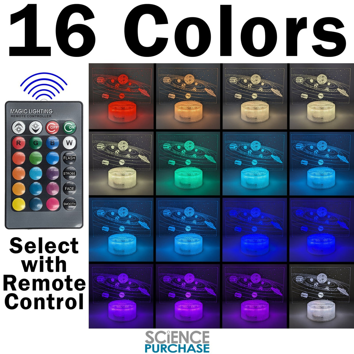 Solar System LED Night Light with Remote Control - 16 Colors, 5 Modes, Dimmable