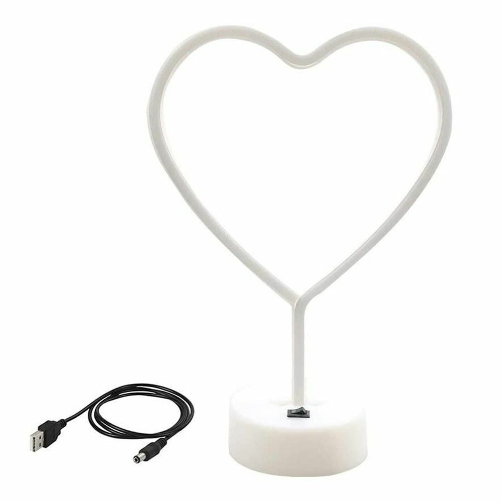 LED Neon Signs Lights USB Heart Shape Lamps Home Table Decor Plastic 20x10x29cm