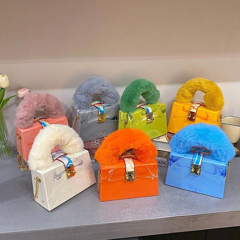 Acrylic Box Clutch Fashion Purse Handbag Chain Shoulder Bags 19*12*9CM Polyester