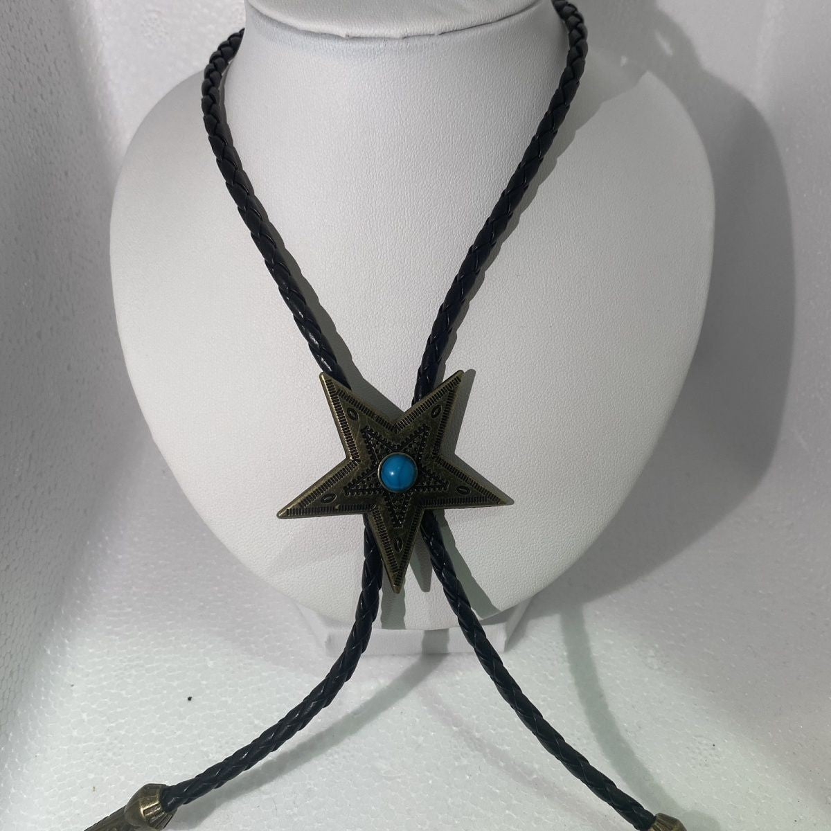 Ethnic Star Necklace Black Braided Leather Retro Star Unisex Jewelry