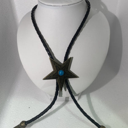 Ethnic Star Necklace Black Braided Leather Retro Star Unisex Jewelry