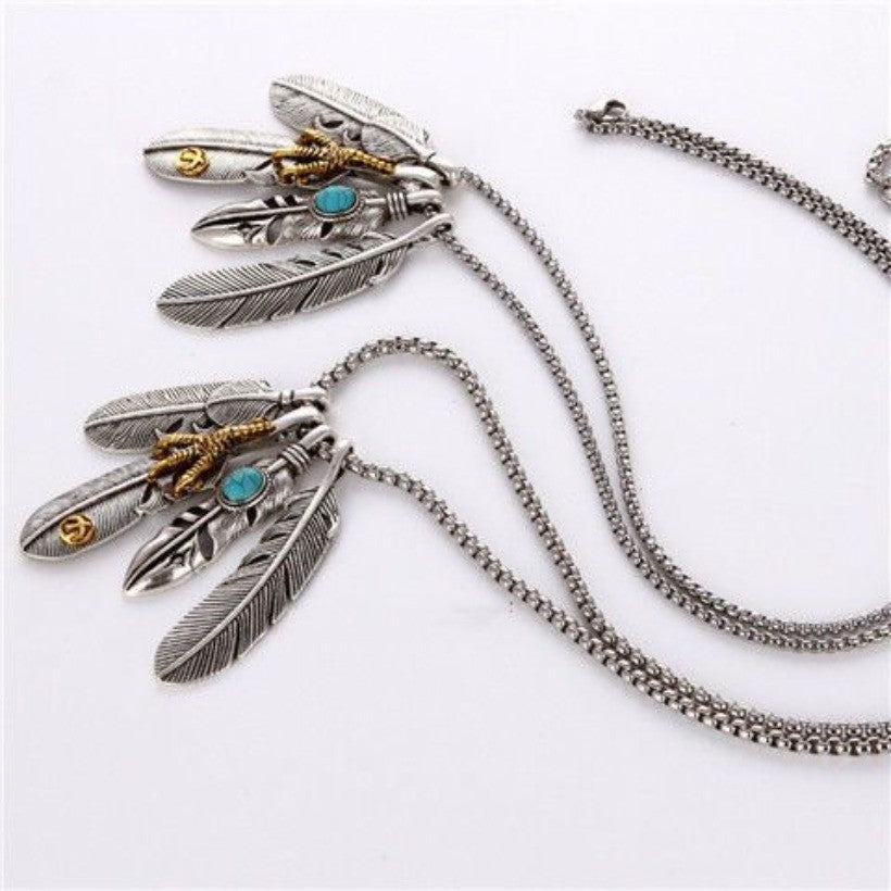 Niche Feather Necklace Hip Hop Ethnic Retro Style Unisex Jewelry