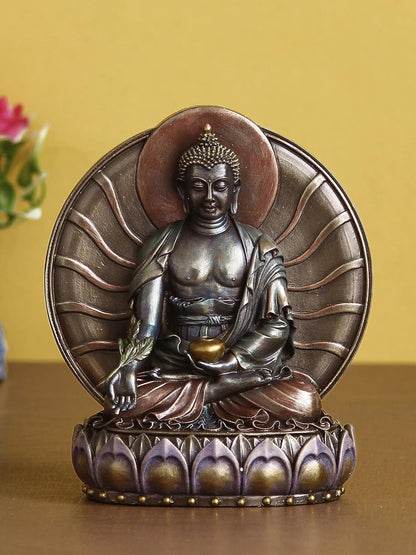 Handcrafted Meditating Lord Buddha Statue Sitting On Lotus Flower Sculpture