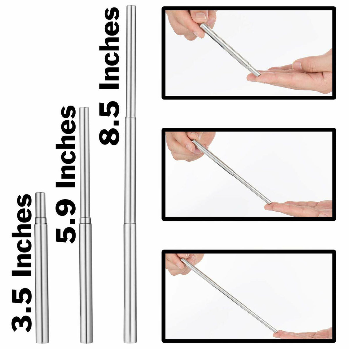 2 Pack Collapsible Metal Straws with Cleaning Brushes and Portable Keychain