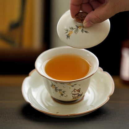 180ml Exquisitely Ceramics Ru Kiln Gaiwan Tea Bowl Tea Set Chinese Retro