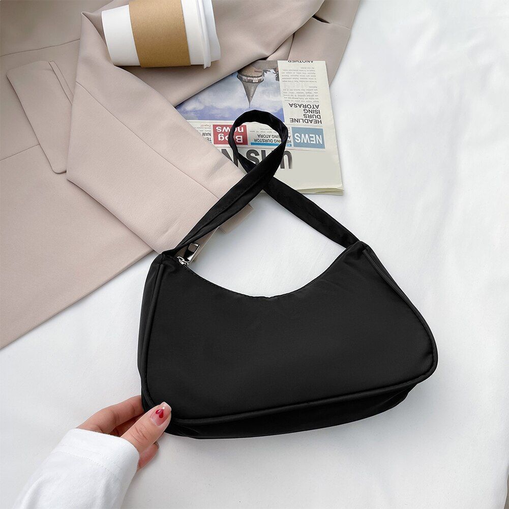 Underarm Bag Retro Nylon Vintage Simple Women Zipper Shoulder Handbag 28*18*8 CM