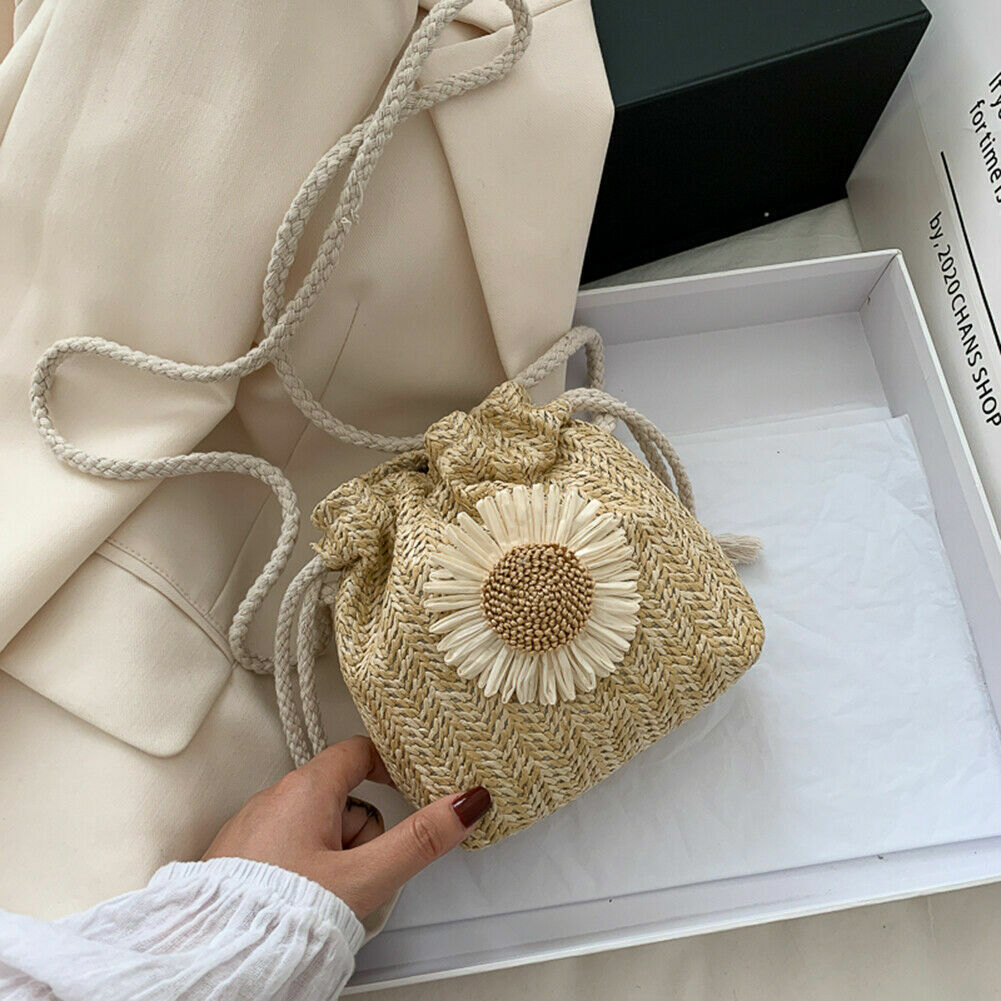 Shoulder Bags Women Drawstring Straw Bags Embroidery Bags Crossbody Handbags