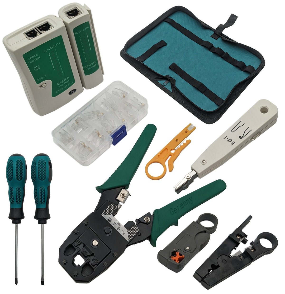 9-in-1 Network Toolkit: RJ45 Ethernet Crimper, Krone PunchDown, Cable Tester