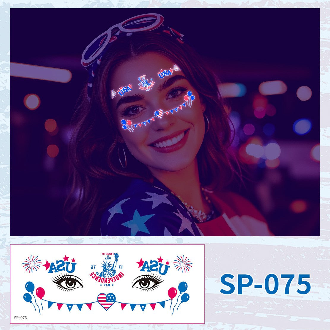 USA Party Neon Dance Glow Fluorescent Face Stickers Tattoo Stickers160*65mm