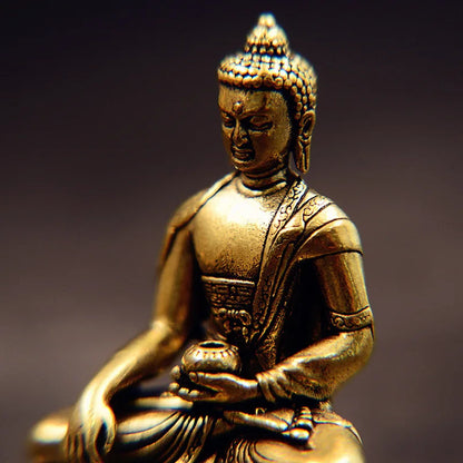 4.8cm Retro Brass Handcarved Sitting Sakyamuni Buddha Statue Ornament Collection