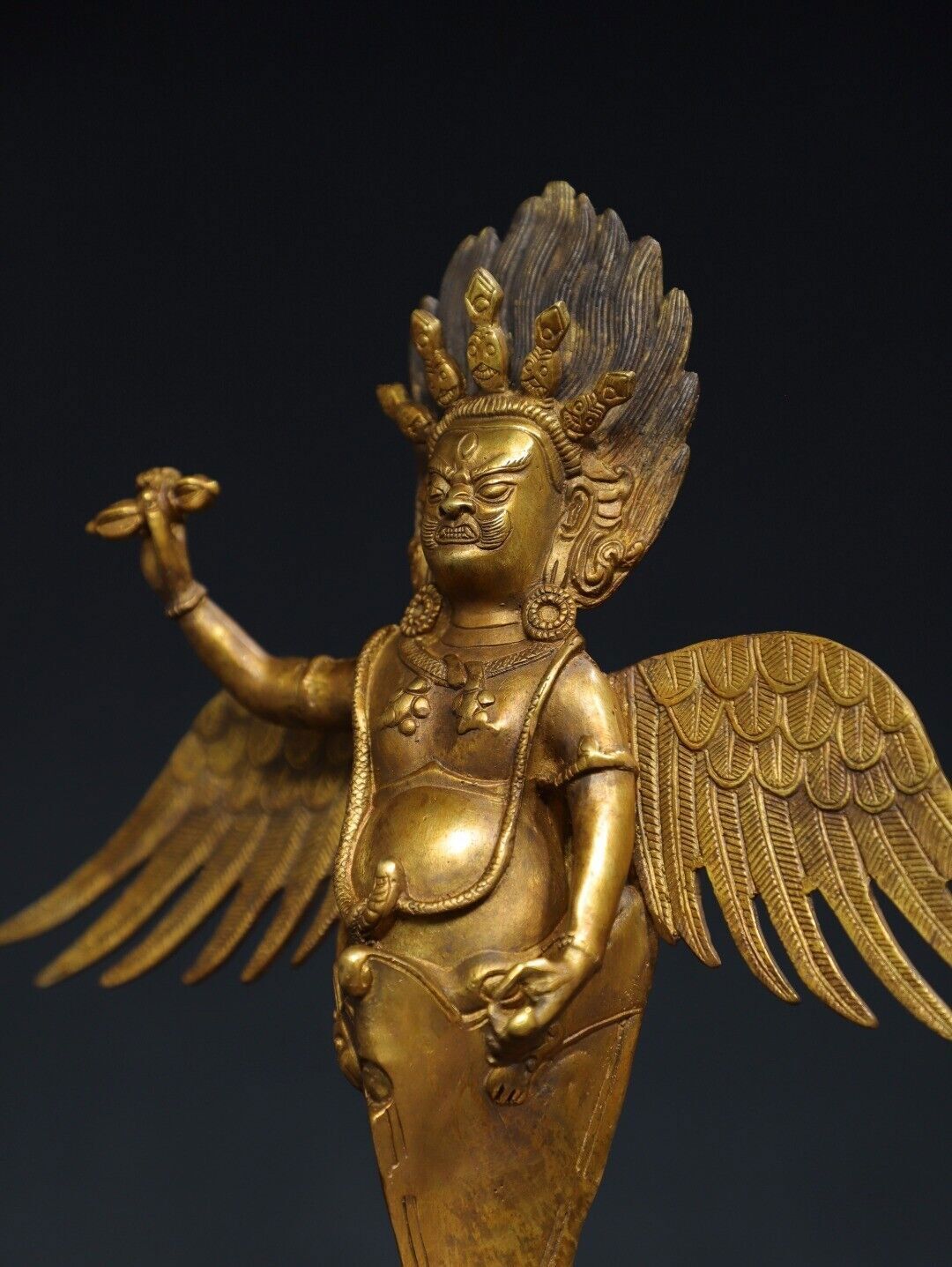 11.2"Bronze gilt Redpoll Winged Garuda Bird Eagle Buddha Vajra King Kong statue