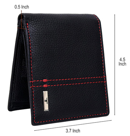 New Black/Red Bi-Fold Leather Men's Wallet RFID Protection Gift Item