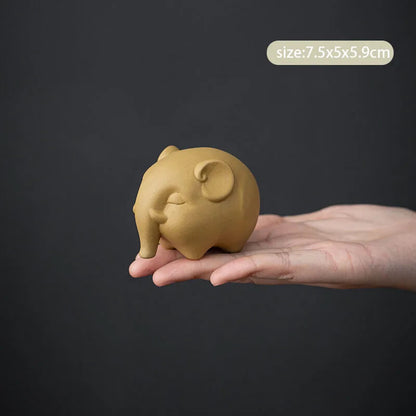Purple Clay Tea Pet Cute Elephant Sculpture Handmade Ornament Tea Figurine Decor