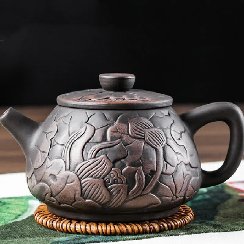 1pc Yixing Tea Pot Purple Clay Teapots Beauty Kettle Hand Carved Lotus Pot