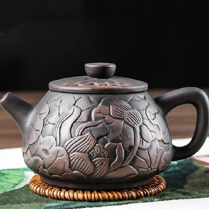 1pc Yixing Tea Pot Purple Clay Teapots Beauty Kettle Hand Carved Lotus Pot