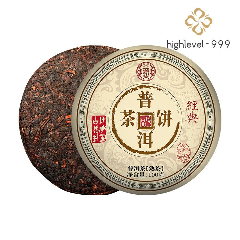 100g Fermented Ripe Pu'er Aged Glutinous Flavor Compressed Tea Cake Yunnan