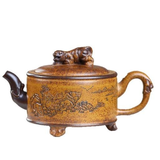 250ml China Yixing Purple Clay Pot Three-legged Han Tile Hand-painted Tea Set