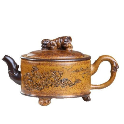 250ml China Yixing Purple Clay Pot Three-legged Han Tile Hand-painted Tea Set