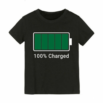 Family Matching T-Shirts Mommy Low Battery Charged Father Kids Baby Bodysuit Son
