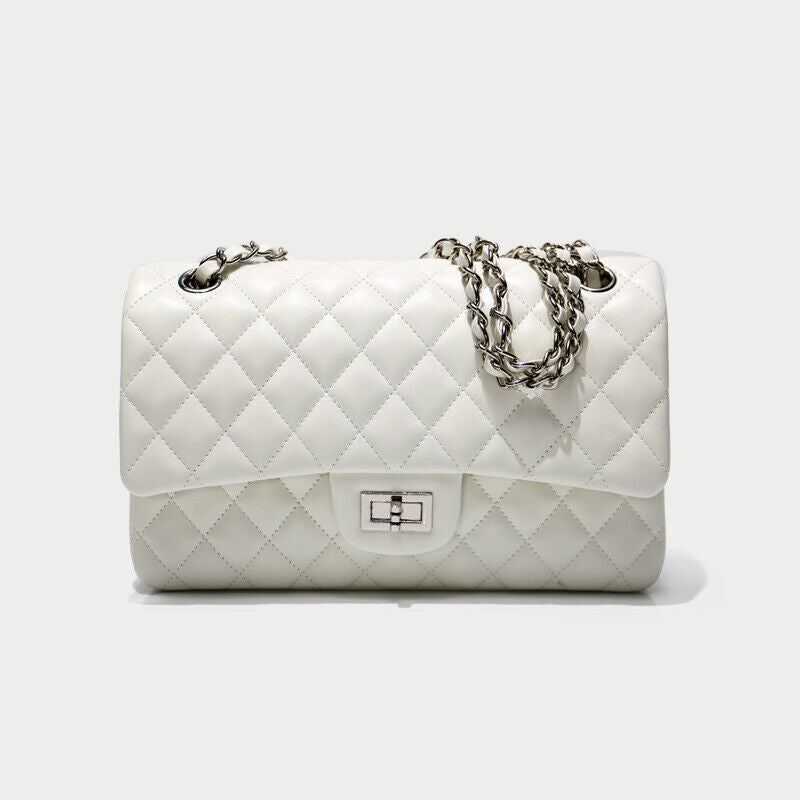 Quilted Sheepskin Leather Chain Purse Small Flap Shoulder Bag Fashion Handbag 25