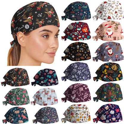 Printed Surgical Cap Adjustable Nurse Cap Baotou Cap Surgical Cap Christmas Hat